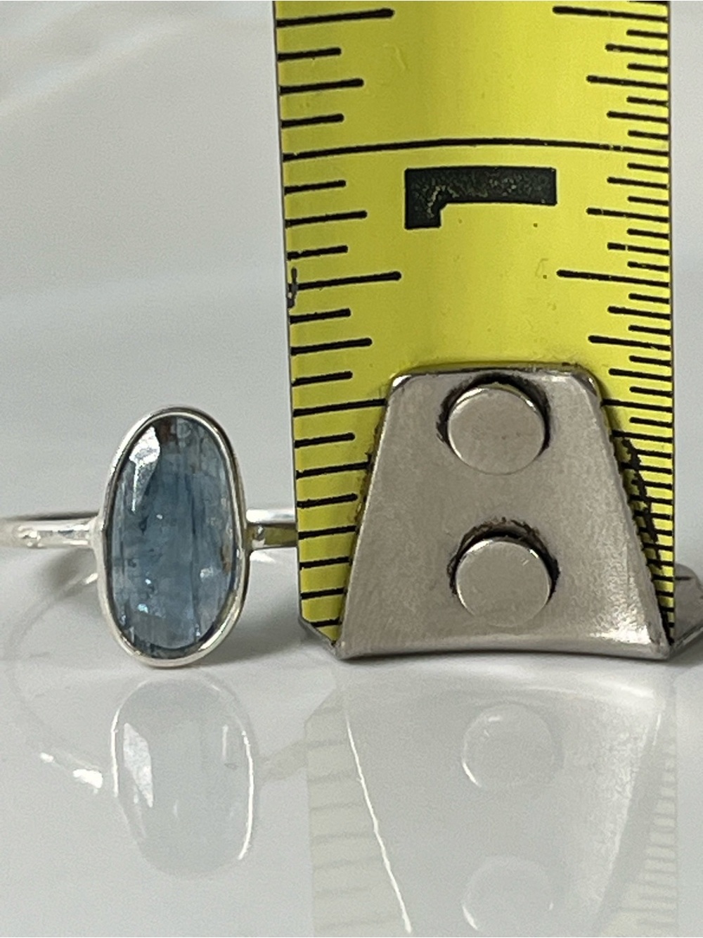 Solid Sterling Silver 925 Blue Kyanite Gemstone Flat Stacker Ring Size 8.25 - Picture 3 of 7
